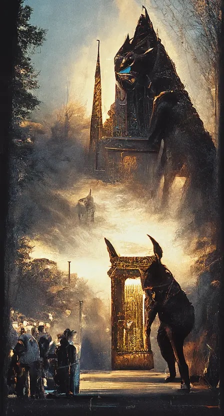 An AI art creation of Anubis and the Black Gates