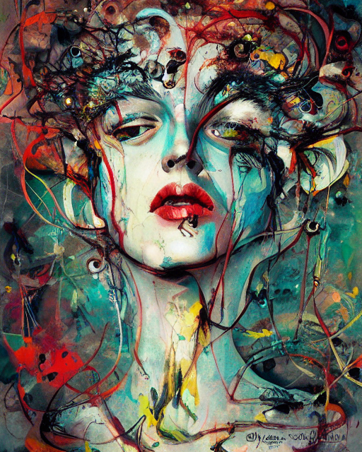 autoportrait abstrait d'une femme inspiré de jackson pollock généré via starryai