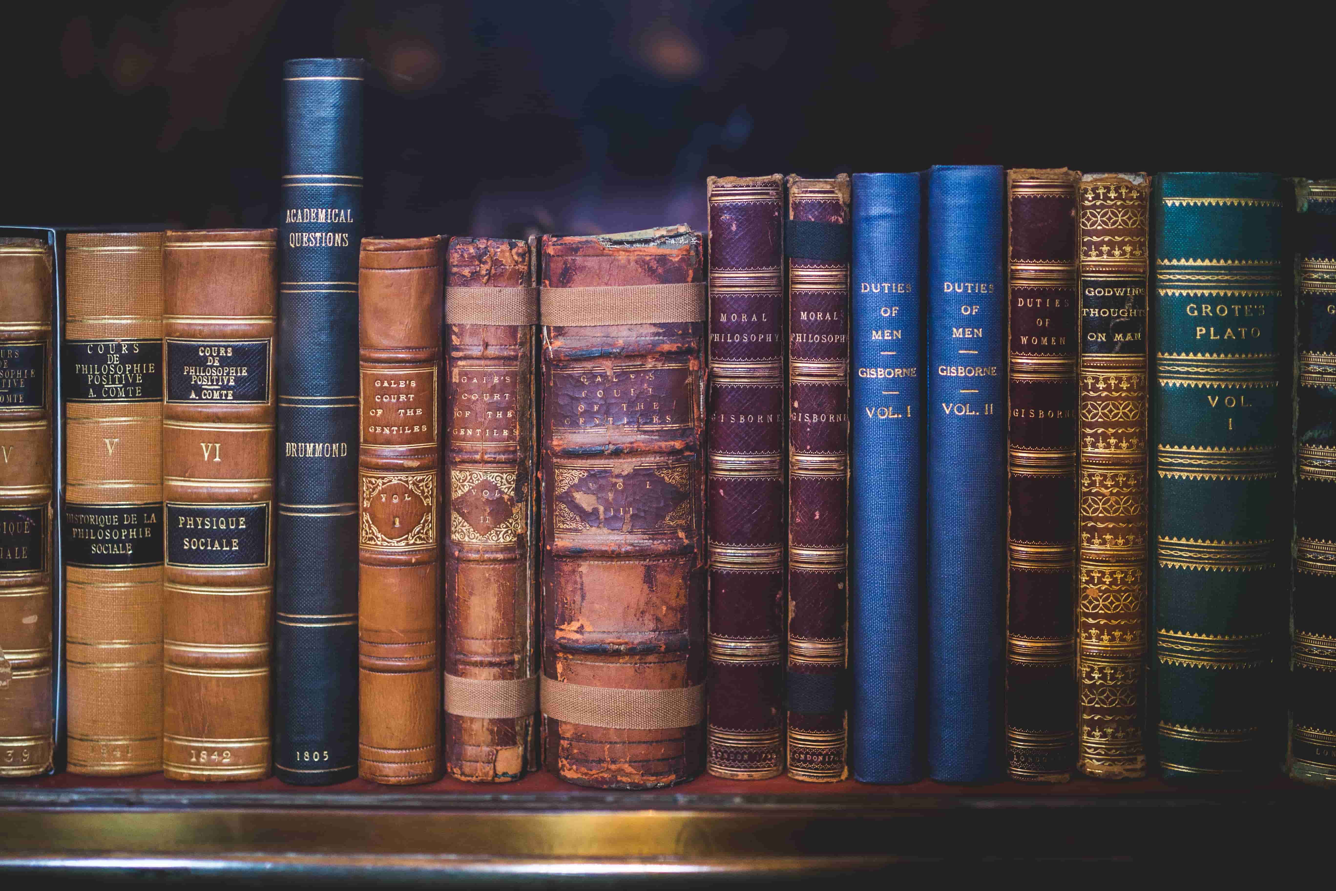 various books on shelves