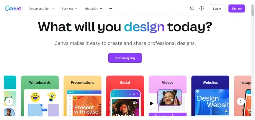 Homepage di Canva