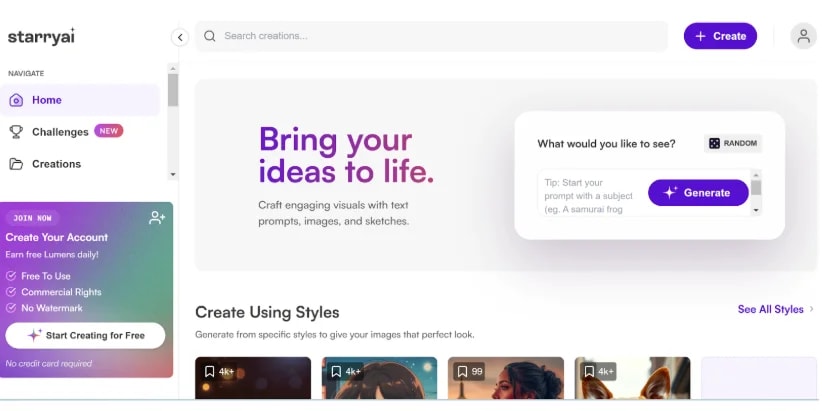 Homepage di starryai