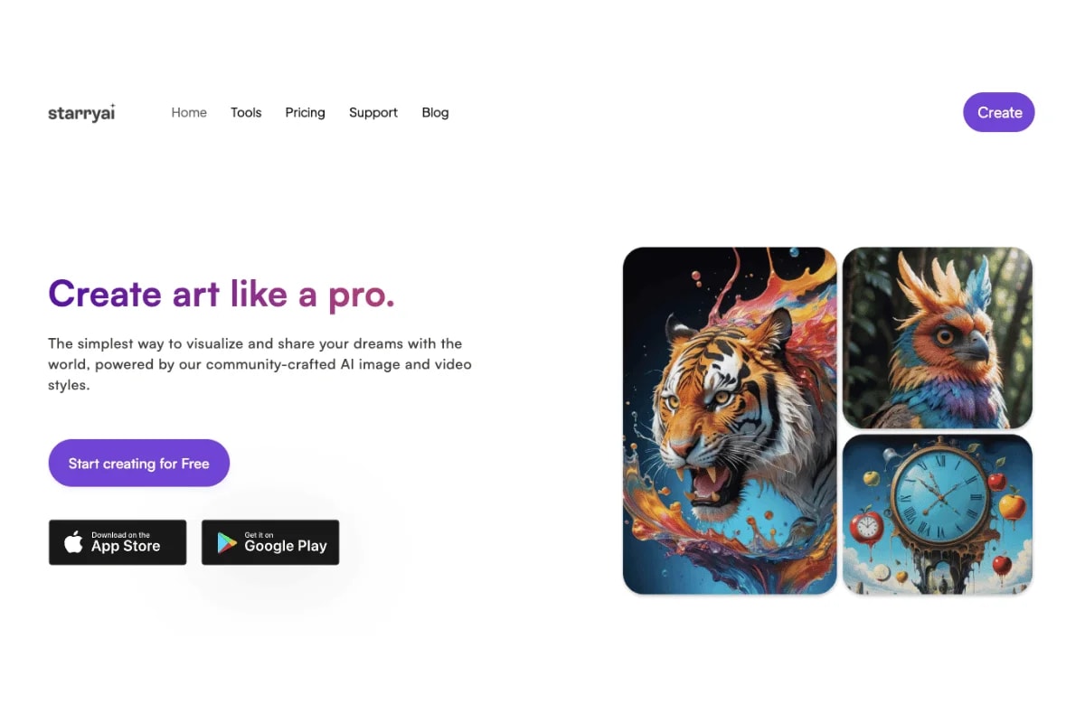 Homepage di starryai