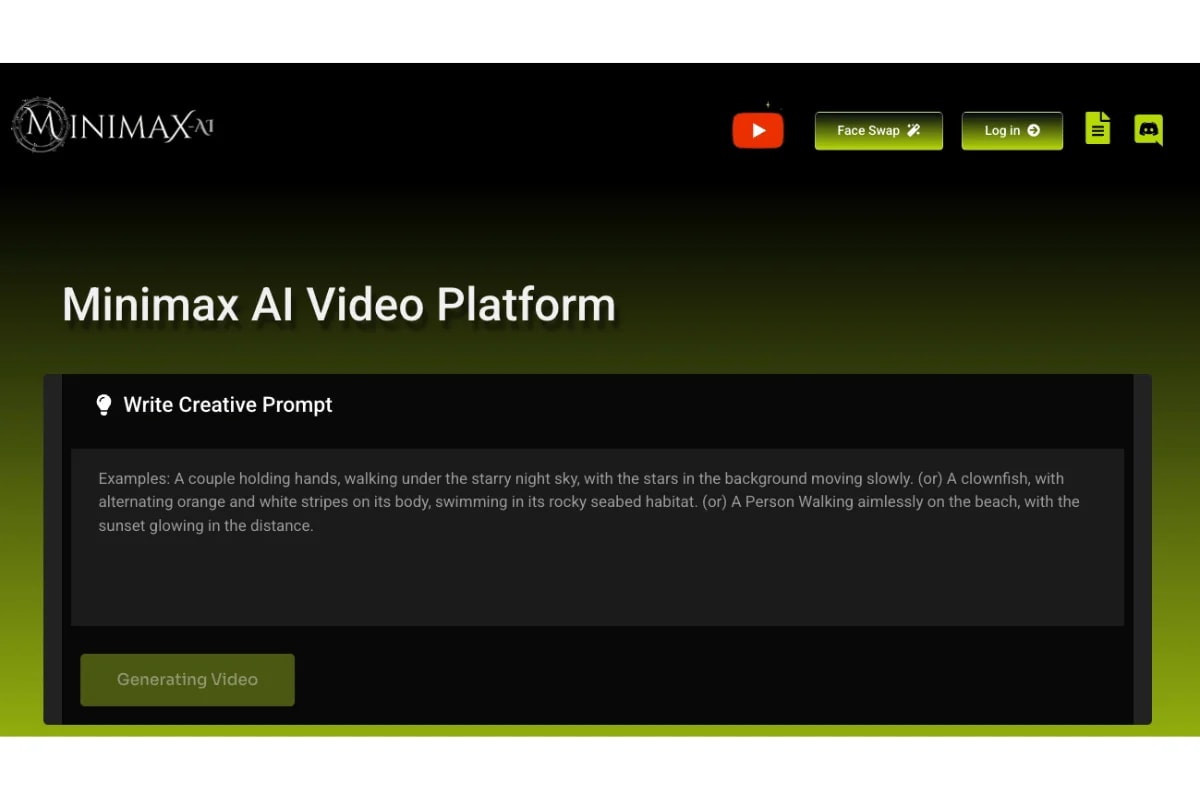 Homepage di Minimax AI