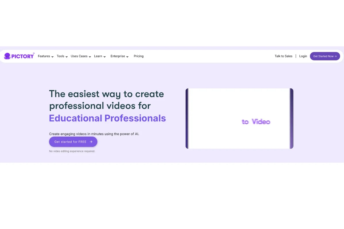 Homepage di Pictory