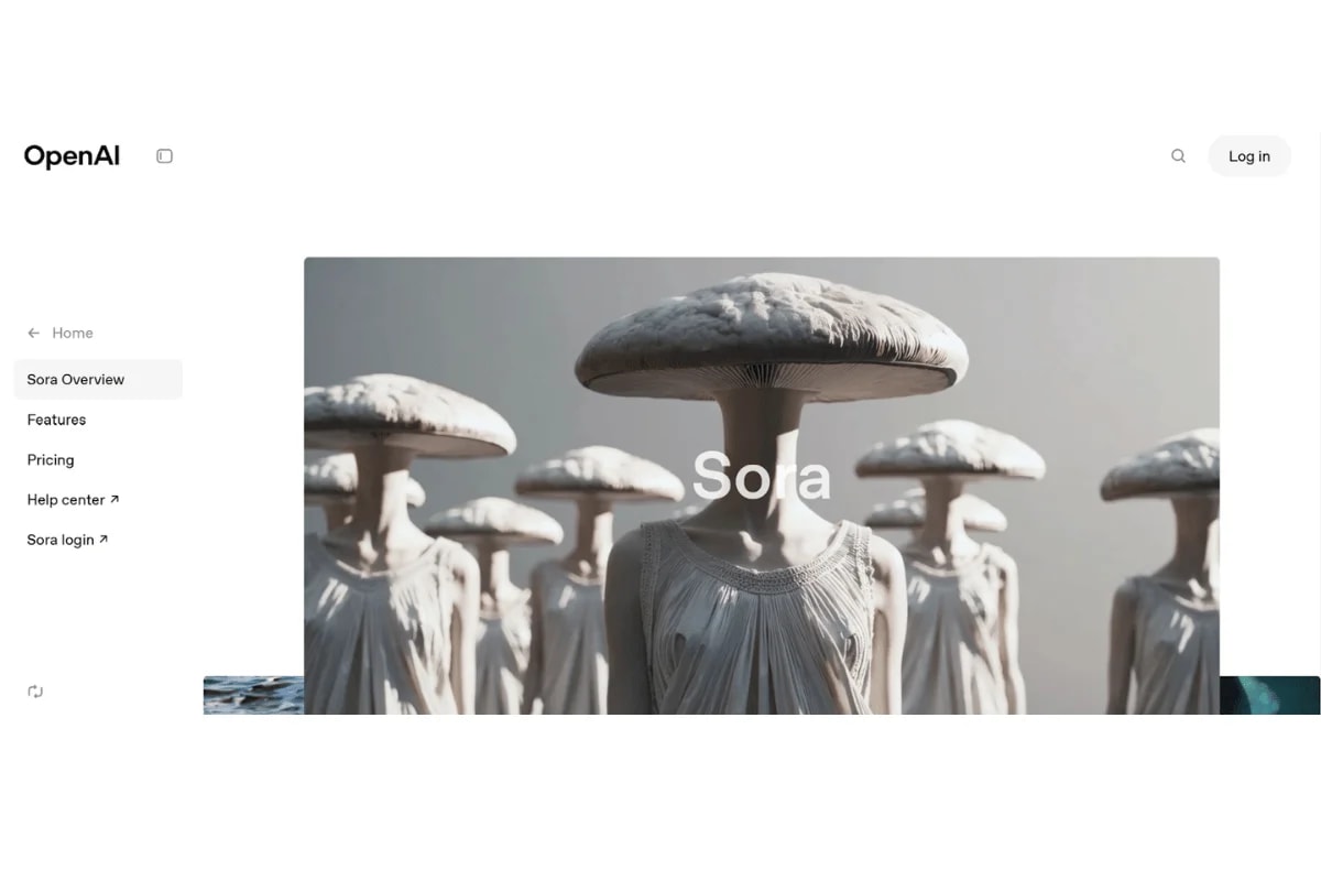 Homepage di Sora AI