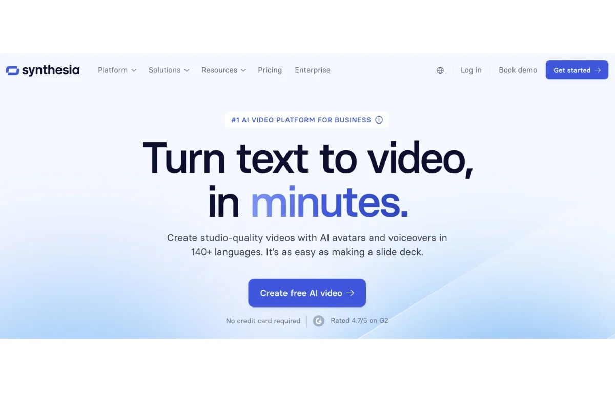 Homepage di Synthesia