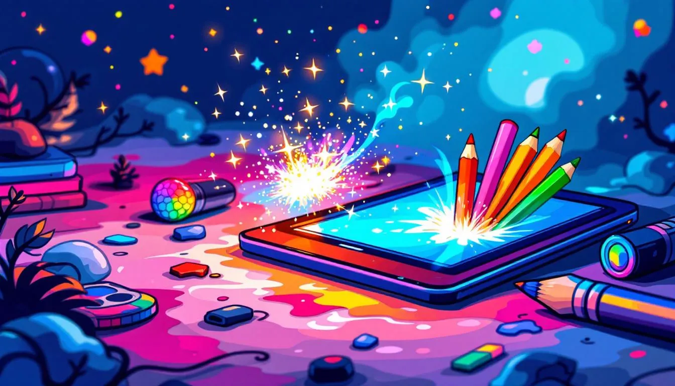 Different tools used for drawing cartoon outlines, including digital and traditional options.