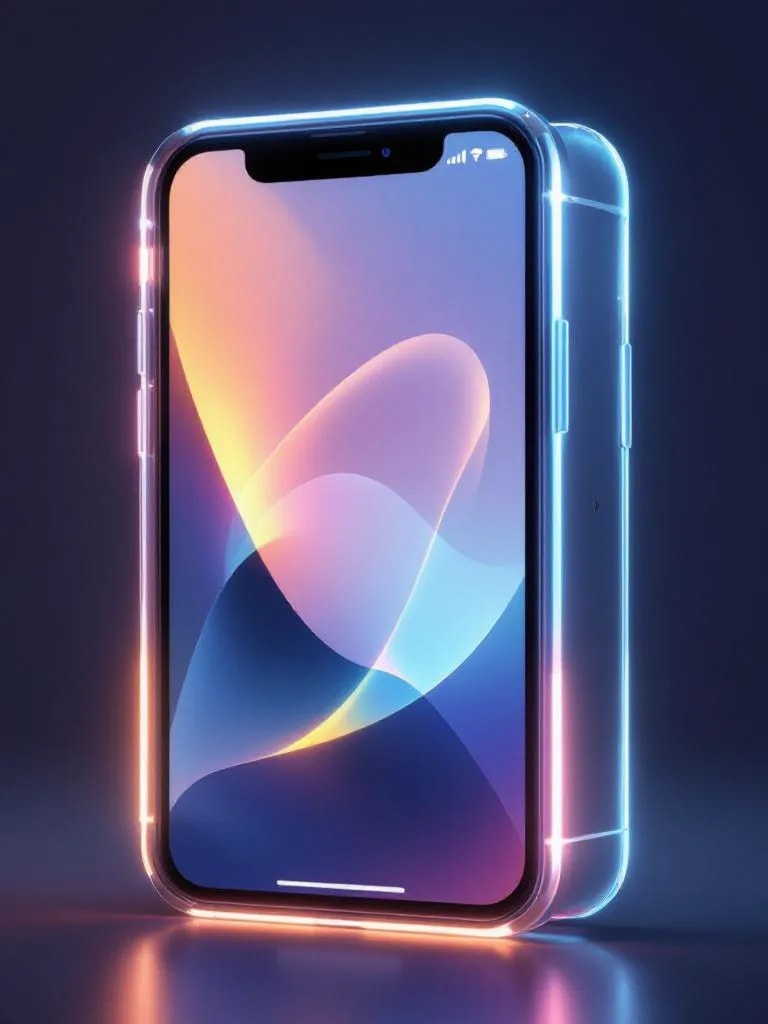 A sleek 3D render of a smartphone with glowing edges.