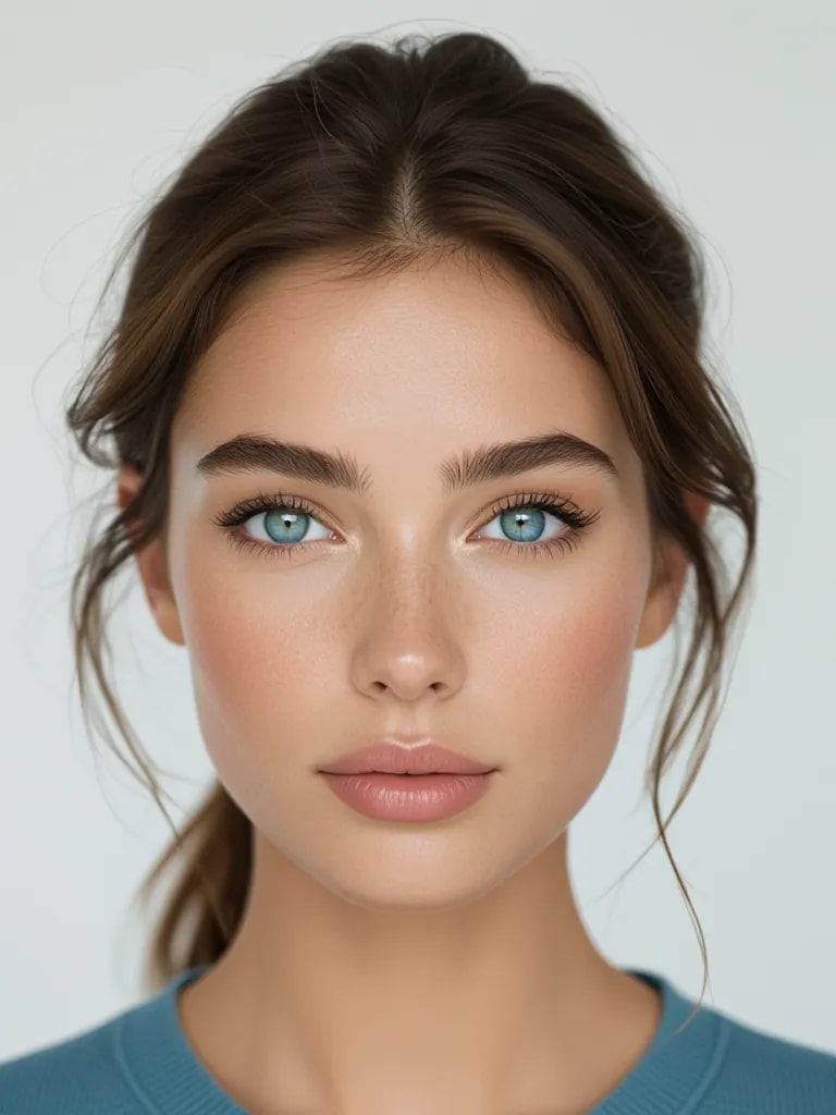 “soft light blue eyes with natural reflections, subtle gradient, realistic iris detail”