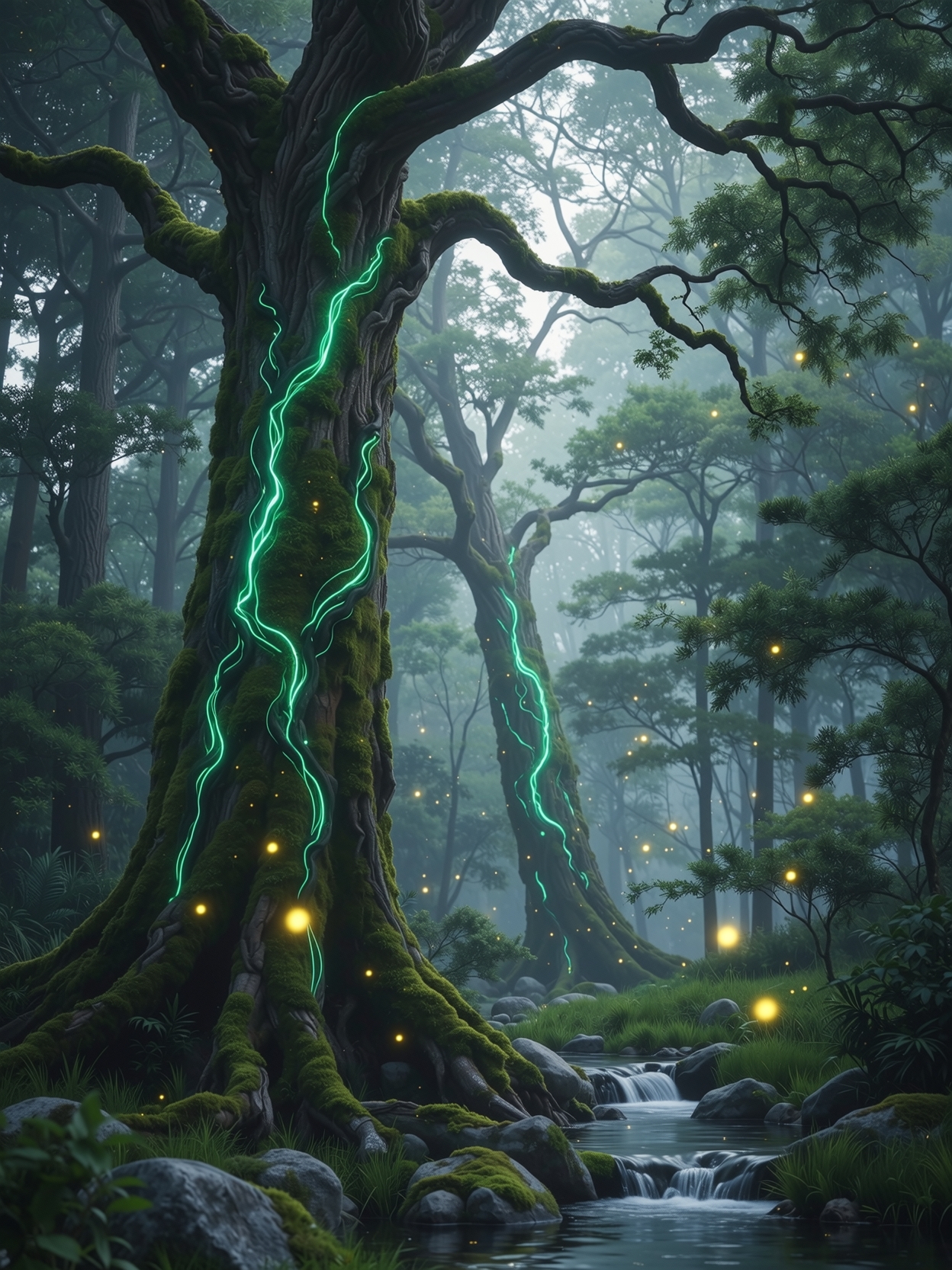 Betoverend bioluminescent bos, gemaakt met starryai