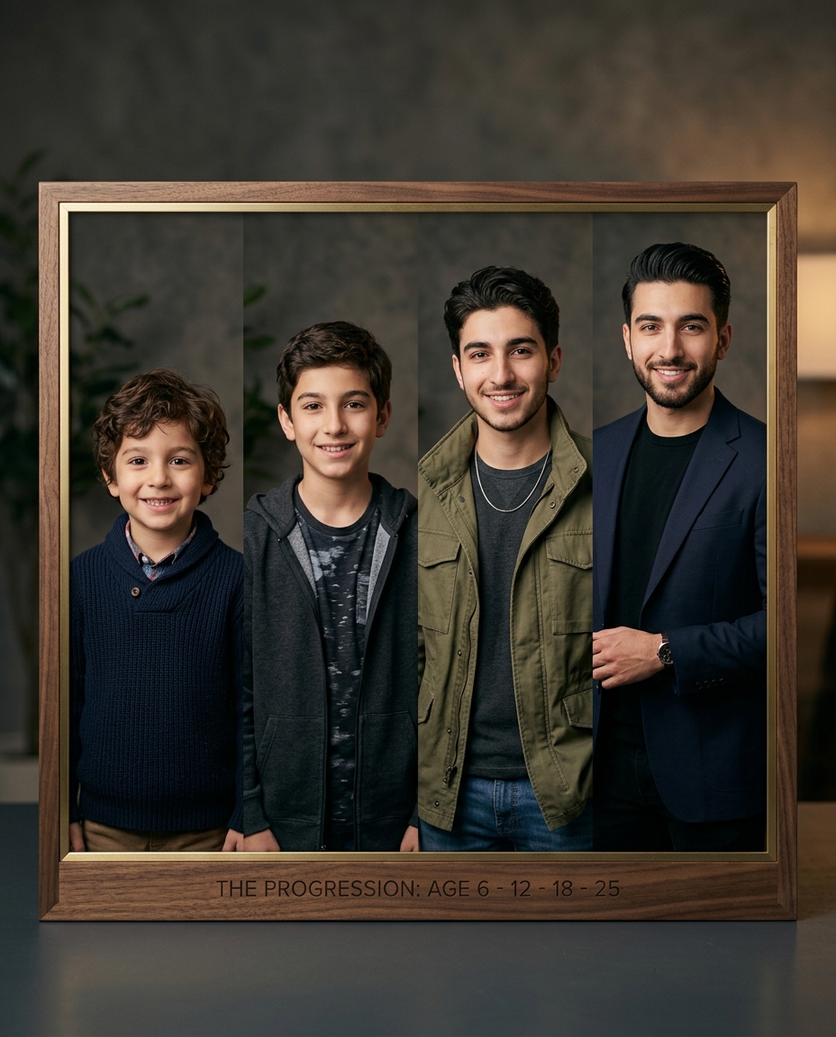 Young adult age progression portrait concept