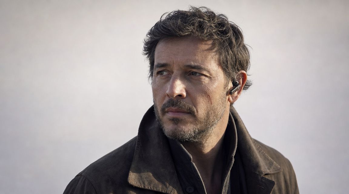 A close-up portrait of a man with messy hair and a stubble beard wearing a jacket