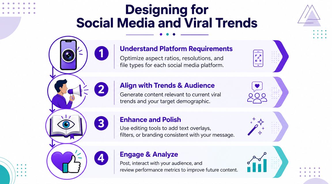 An infographic titled Designing for Social Media and Viral Trends, showing four steps for viral content.