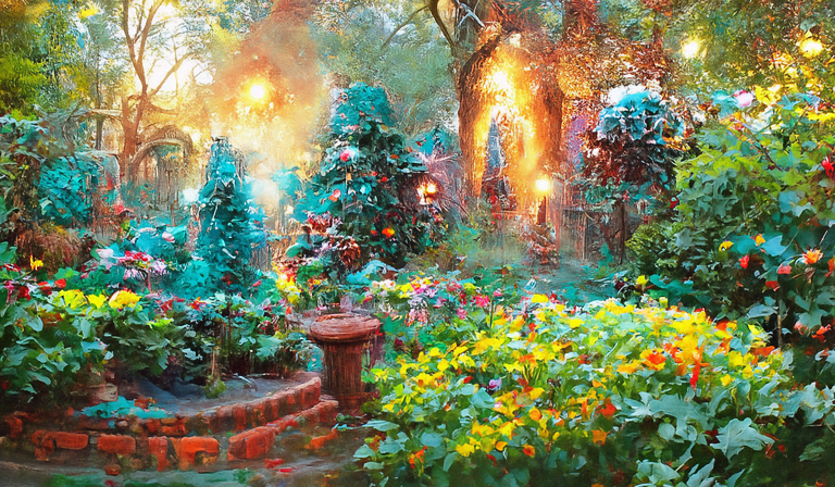 Arte paesaggistica di fantasia di un giardino