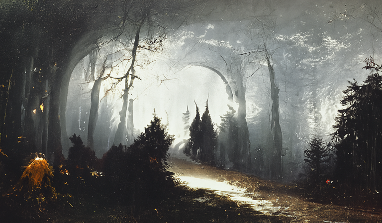 Paisaje oscuro AI Arte de un bosque espeluznante