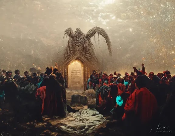 Eine KI-Kunstkreation des Herrn des Todes, der die Seelen in seinem Reich willkommen heißt