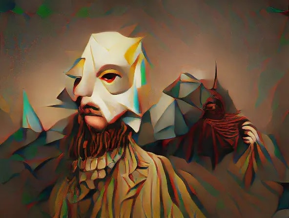 abstract portret gemaakt via AI art generating app, starryai