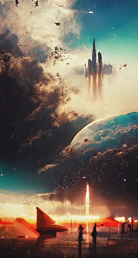 AI generated space themed artwork of rockets and planets