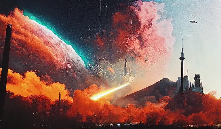 landscape ai generated art of smoke and spaceships