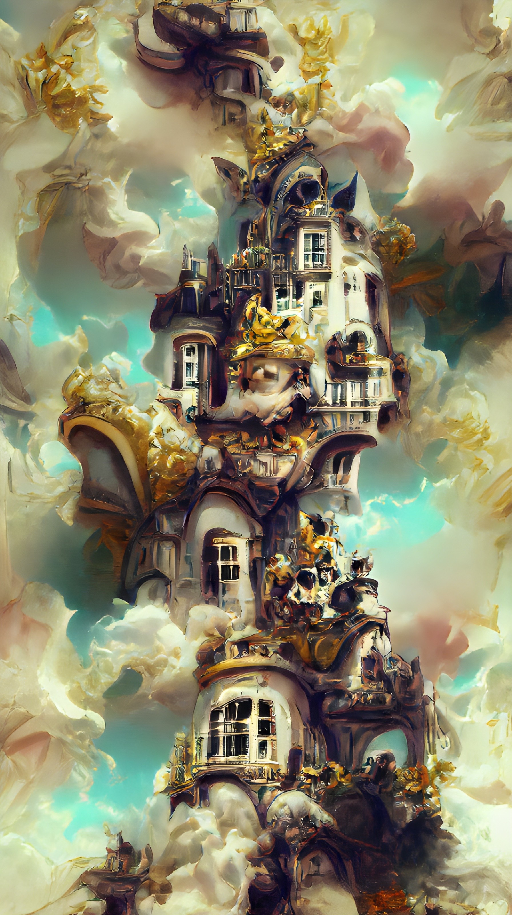 Ilustración AI de un castillo flotando en el cielo