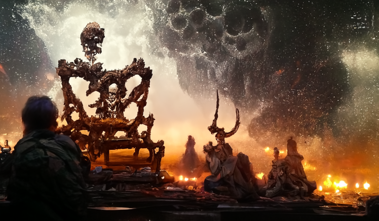 Une image générée par l'IA de la divinité du crâne entourée de feu