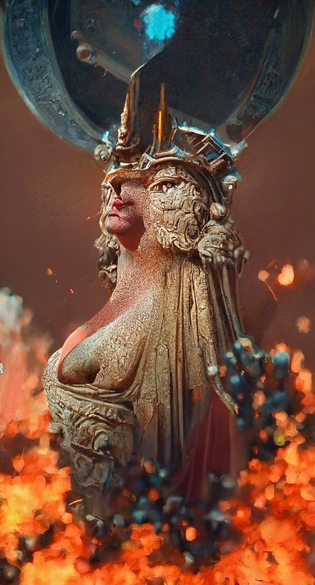 AI gegenereerde afbeelding van de godin van oorlog en seks