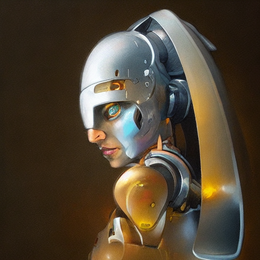 Un ritratto di androide femminile generato tramite starryai