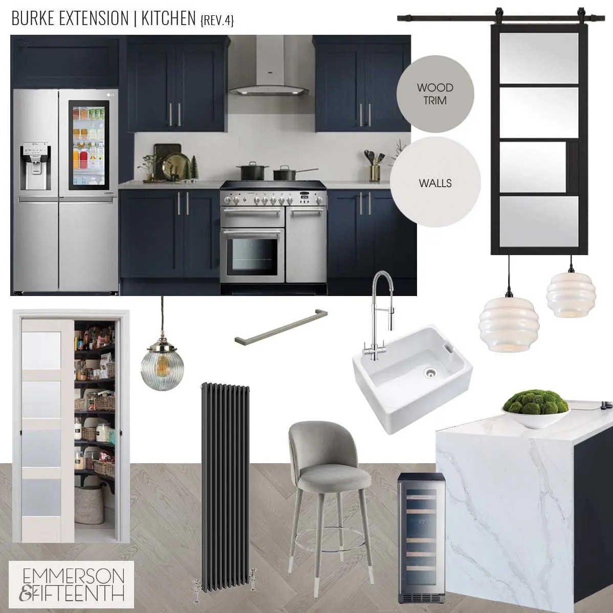 image of a mood board of a modern kitchen