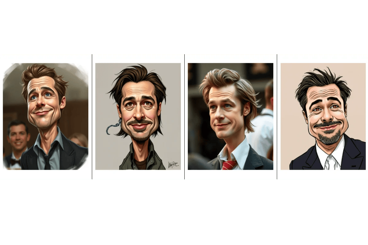 Four illustrations of men in business attire with different hairstyles.